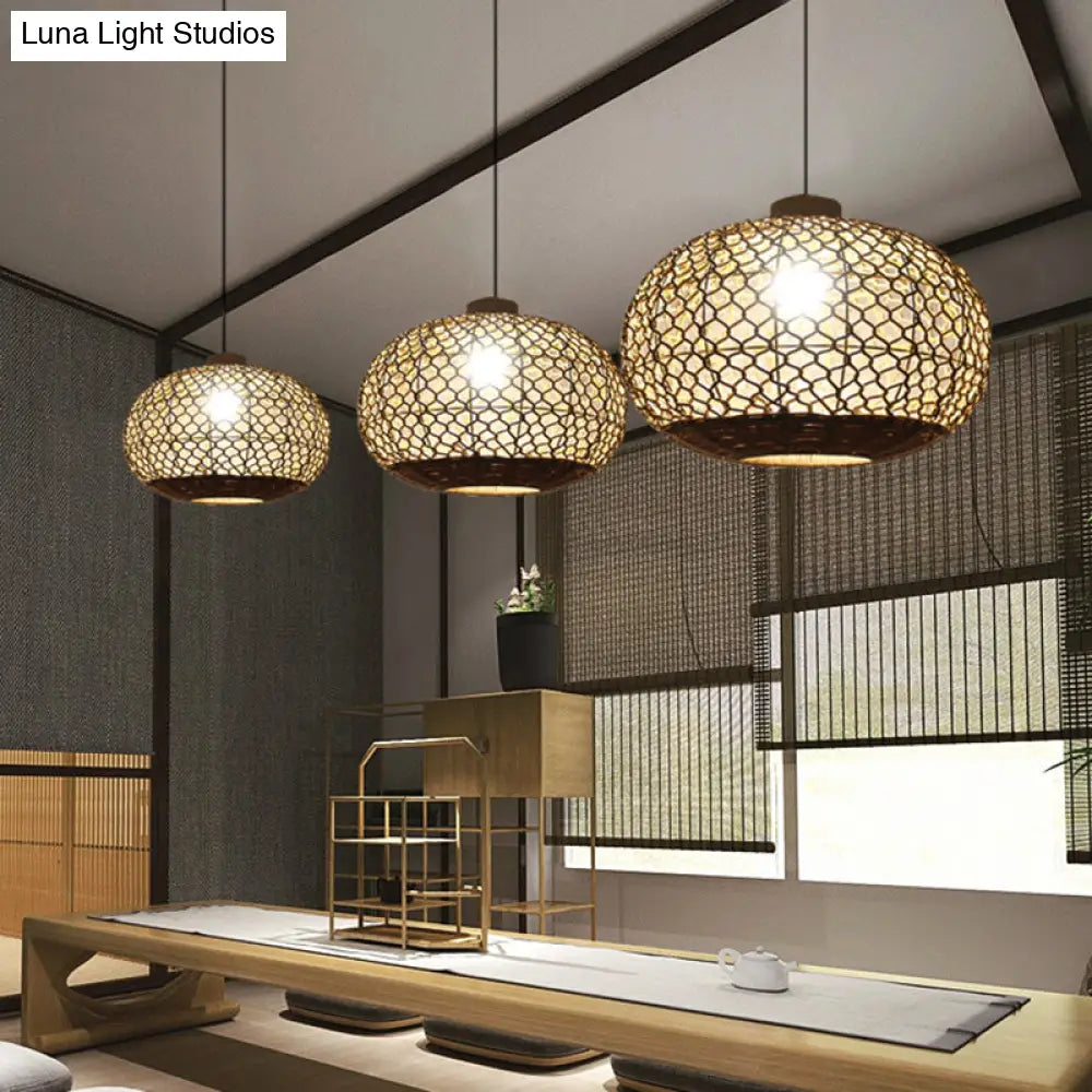 Rustic Single Bulb Pendant Lighting Kit: Oval Lantern Hemp Rope Hanging Lamp In Flaxen