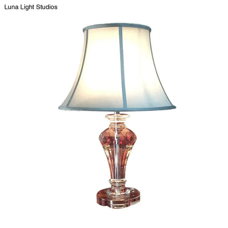 Rustic Single Light Rural Style Night Lamp With Crystal Base - White/Blue Fabric Table