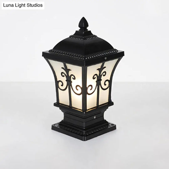 Rustic Square Pillar Lamp - 1-Light Frost Glass Post Lighting Fixture For Courtyard