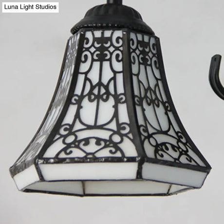 Rustic Stained Glass Ceiling Light Fixture With Geometric Semi Flush Design – 3 Heads