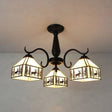 Rustic Stained Glass Ceiling Light Fixture With Geometric Semi Flush Design – 3 Heads