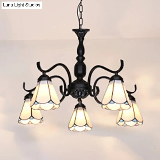Rustic Stained Glass Chandelier With 5 Lights & Chain – Perfect For Living Room Ceiling White