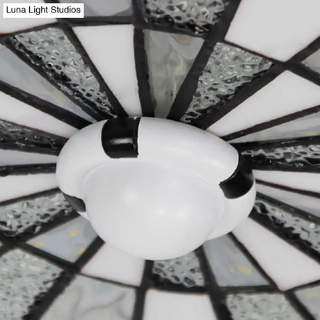 Rustic Stained Glass Flushmount Ceiling Light - Round 1-Light Fixture In Blue/White For Bedroom