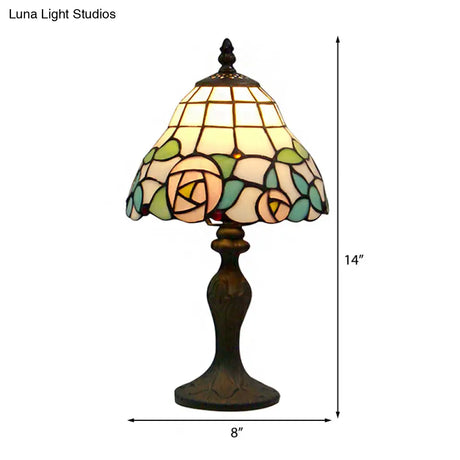Rustic Stained Glass Rose Table Lamp - White & Pink Bedside Accent