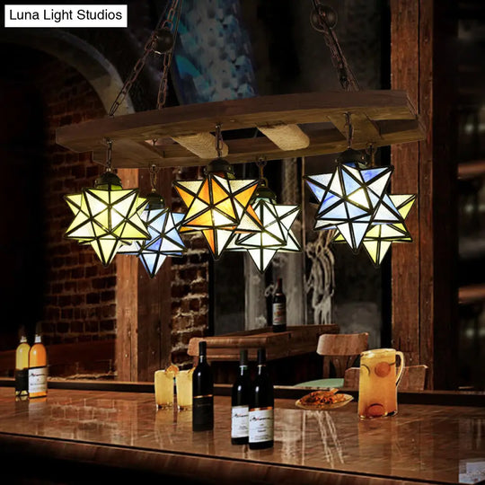 Rustic Loft Hanging Pendant Light - Multi Color Stained Glass Chandelier With 6 Lights For Bars Rust