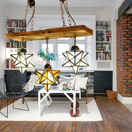 Rustic Star Chandelier With Colorful Glass Indoor Pendant Light (2/3 Lights) For Kitchen 3 / Rust