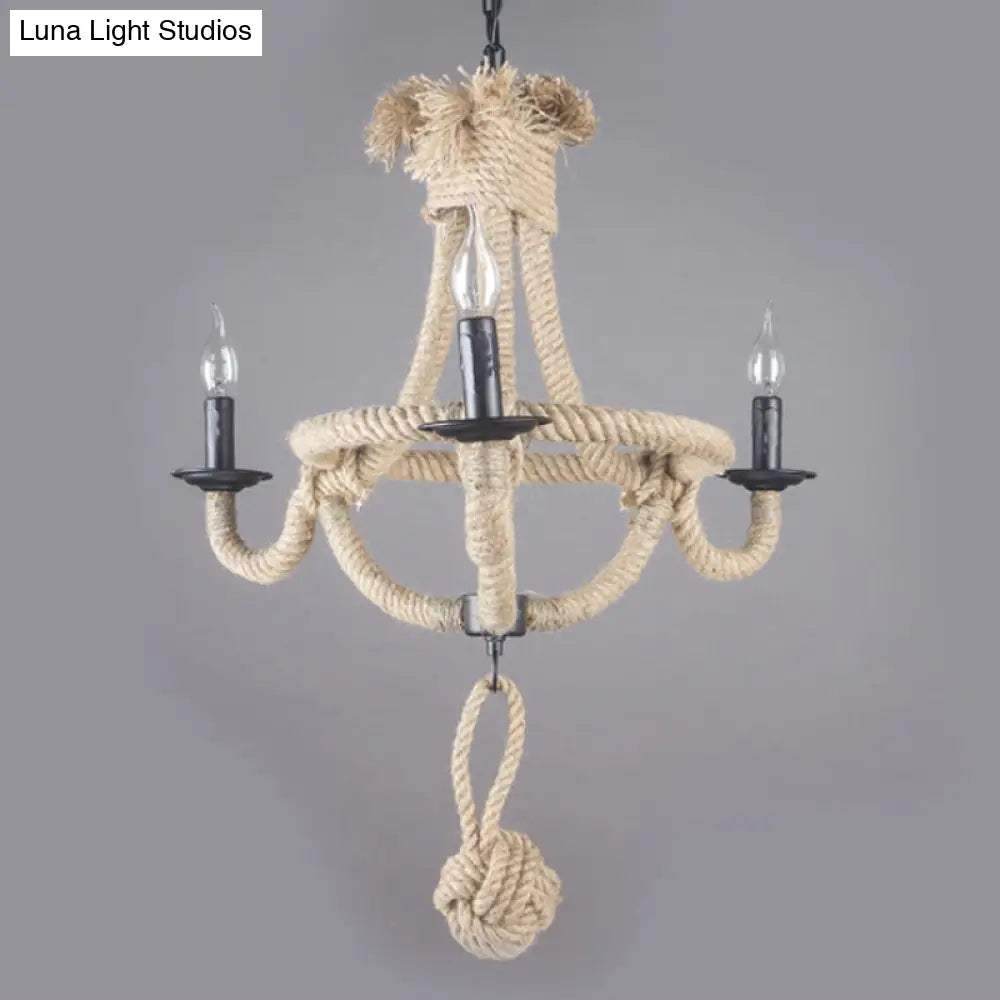 Rustic Style Candle Rope Chandelier In Beige – Dining Room Pendant Lighting (3/6 Lights)