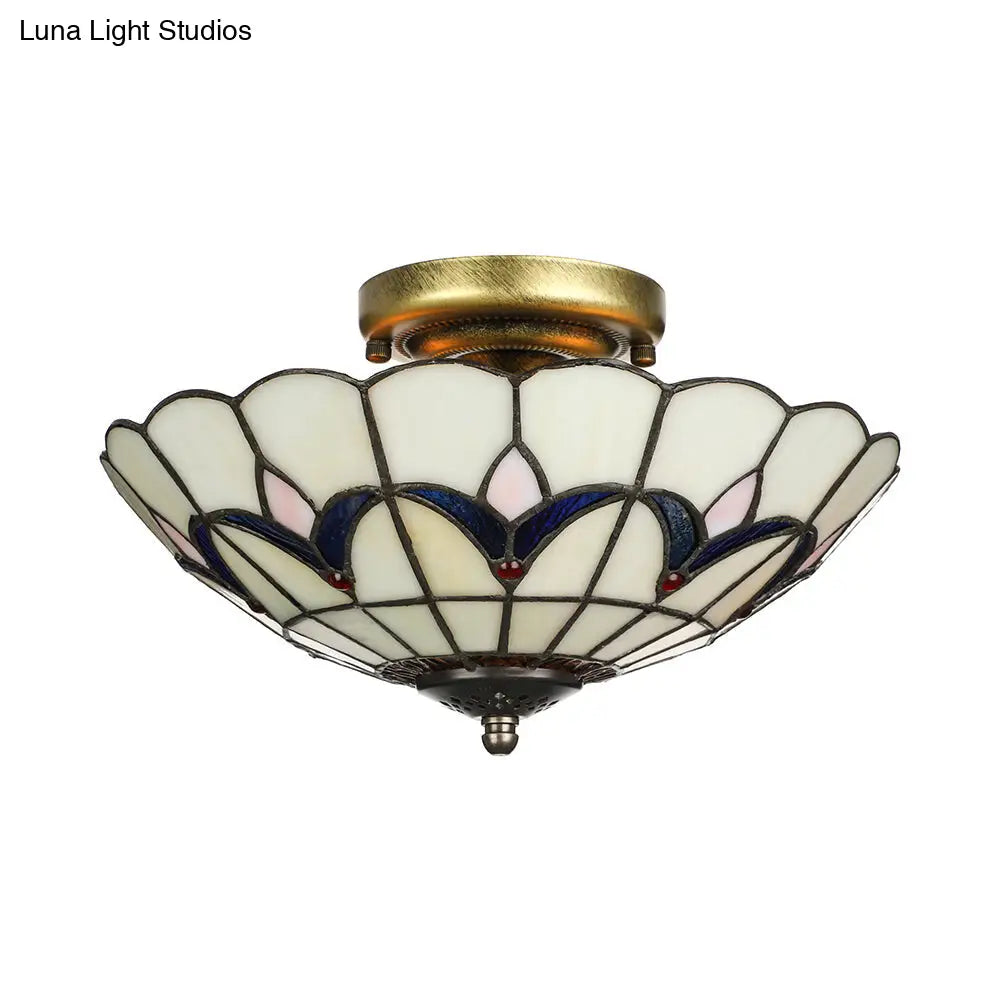 Rustic Style Dome Flush Mount Ceiling Light With Jewel Decoration (10/12 Inch)