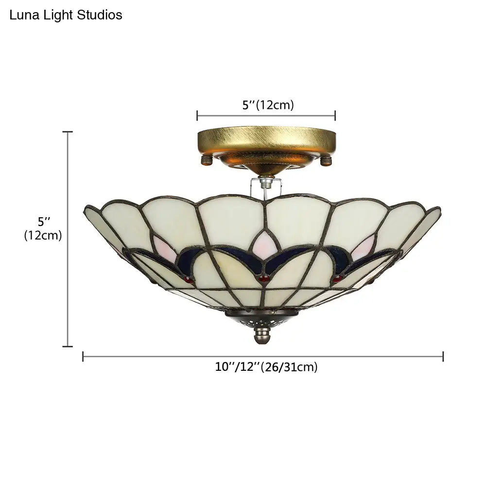 Rustic Style Dome Flush Mount Ceiling Light With Jewel Decoration (10/12 Inch)