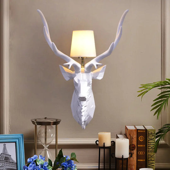 Rustic Style Engraved Deer Wall Sconce: Resin White/Blue 1 Light Fixture