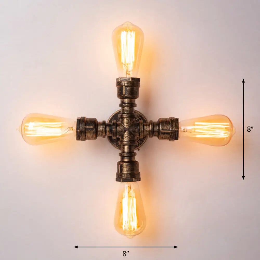 Rustic Style Iron Water Pipe Wall Lamp In Bronze - Restaurant Lighting Fixture / C