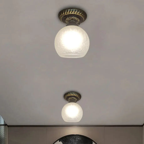 Rustic Style Opal Crackle Glass Ceiling Lamp 1 - Light Flush Mount Brown 6’/7’/8’ Sphere Design / 6’