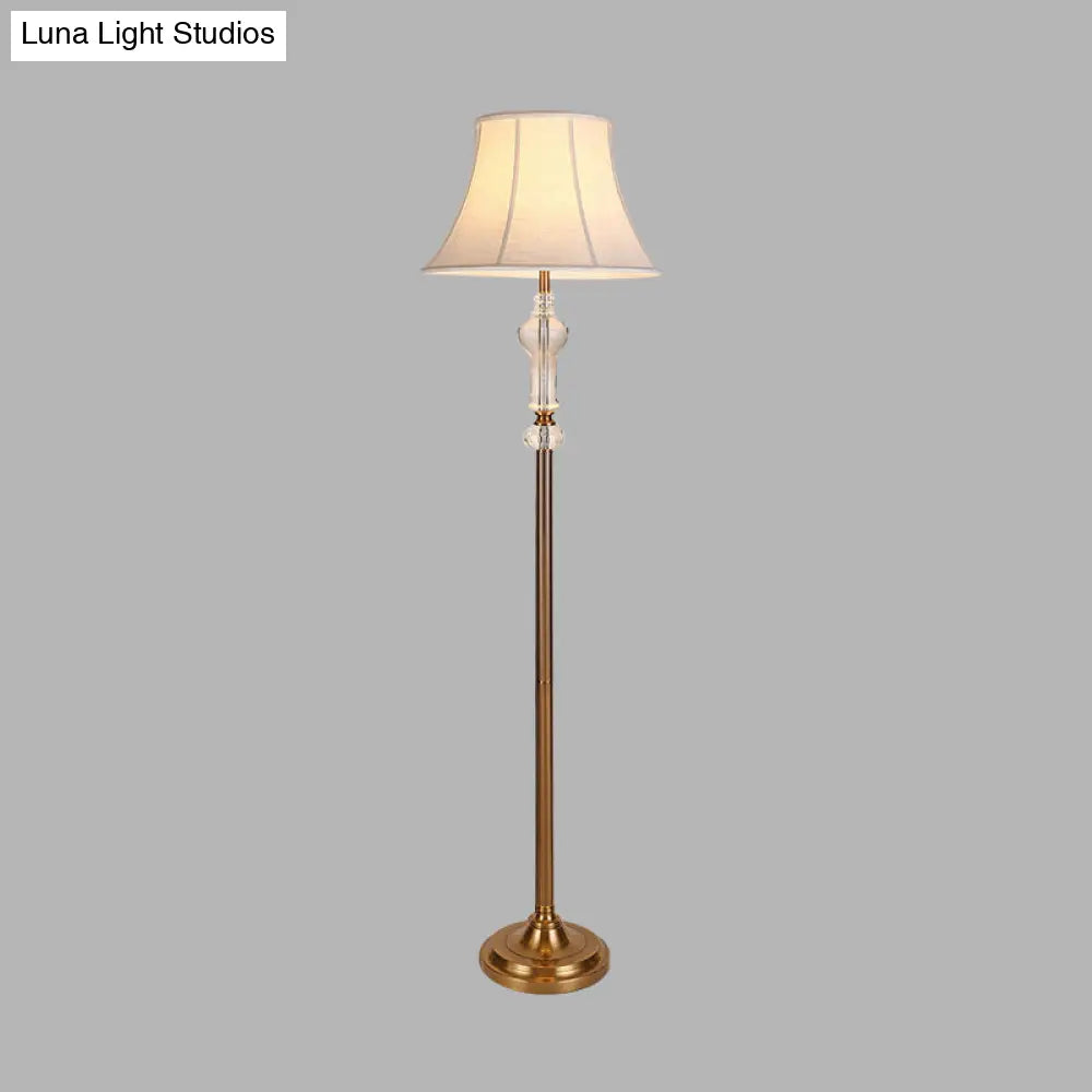 Rustic Style Standing Lamp With Crystal Accent: Fabric White Reading Floor Light