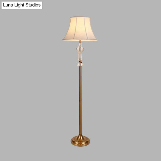 Rustic Style Standing Lamp With Crystal Accent: Fabric White Reading Floor Light
