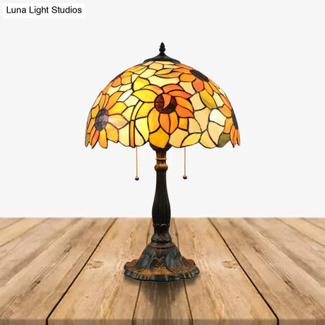 Rustic Sunflower Desk Light - 18 Inch | Stained Glass Orange 1-Head Lamp