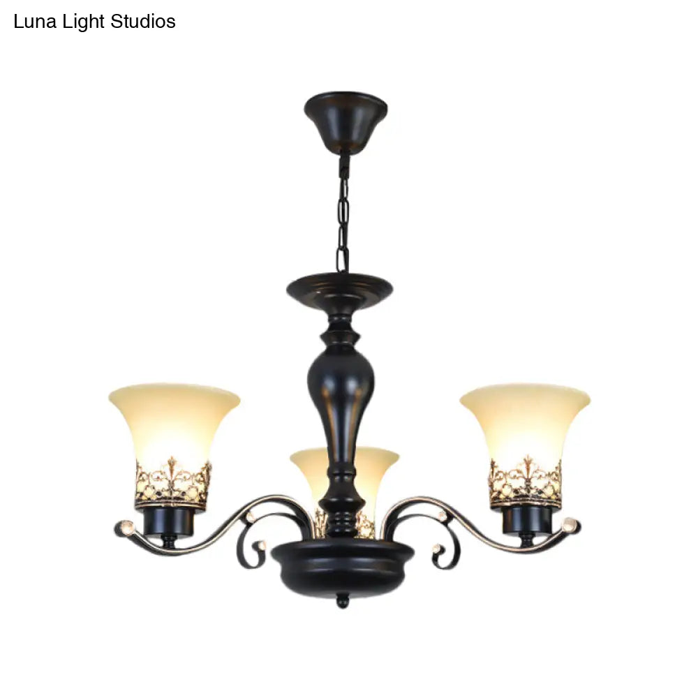 Rustic Swooping Arm Chandelier - Black Metal Pendant Light With 3/6/8-Head Ceiling Lighting