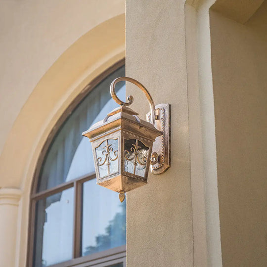 Rustic Tapered Shade Glass Wall Lantern - 1-Light Courtyard Fixture Bronze / Small