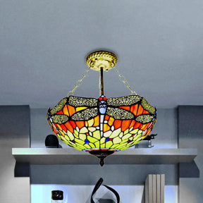 Rustic Tiffany Dragonfly Stained Glass Ceiling Light Fixture For Hotels Orange