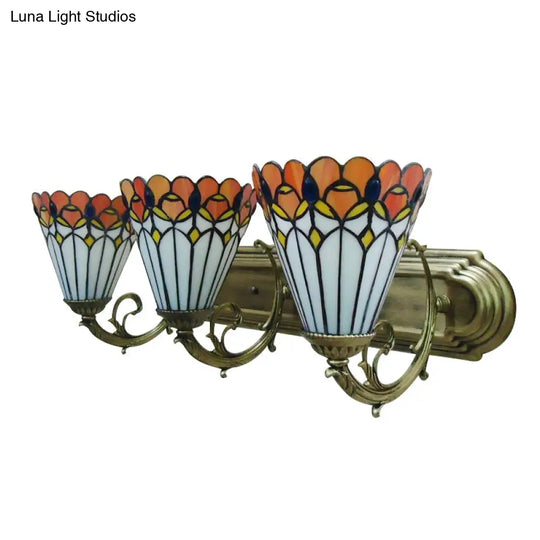Rustic Tiffany Peacock Wall Light - Stained Glass 3-Bulb Orange Lamp For Dining Room