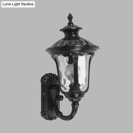 Rustic Urn Wall Light Sconce - Aluminum 1-Head Mount Lamp In Black/Bronze With Water Glass Shade