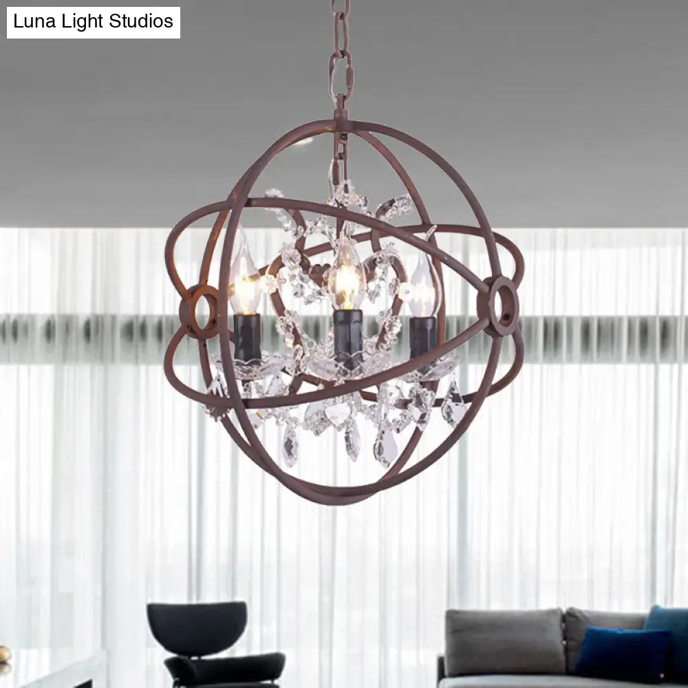 Rustic Vintage Chandelier Pendant Light Crystal Drop Orbit Design - 3 Heads Ceiling Fixture