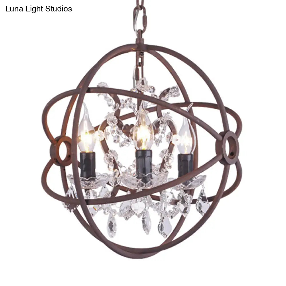 Rustic Vintage Chandelier Pendant Light Crystal Drop Orbit Design - 3 Heads Ceiling Fixture