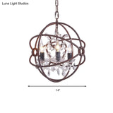 Rustic Vintage Chandelier Pendant Light Crystal Drop Orbit Design - 3 Heads Ceiling Fixture