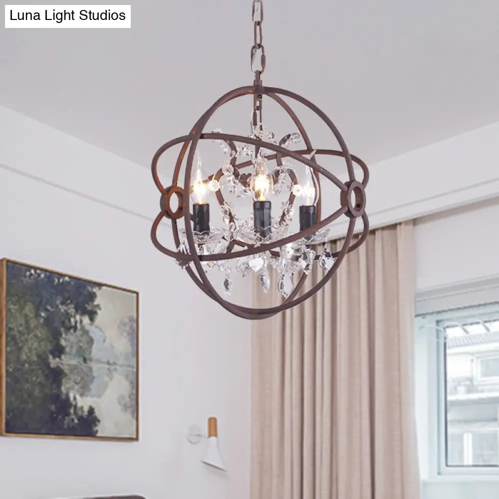 Rustic Vintage Chandelier Pendant Light Crystal Drop Orbit Design - 3 Heads Ceiling Fixture