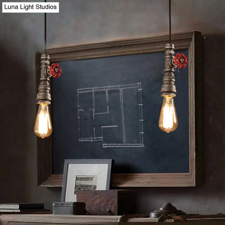 Rustic Vintage Pendant Light With Exposed Bulb: Metallic Hanging Lamp Decorative Valve For Bedroom