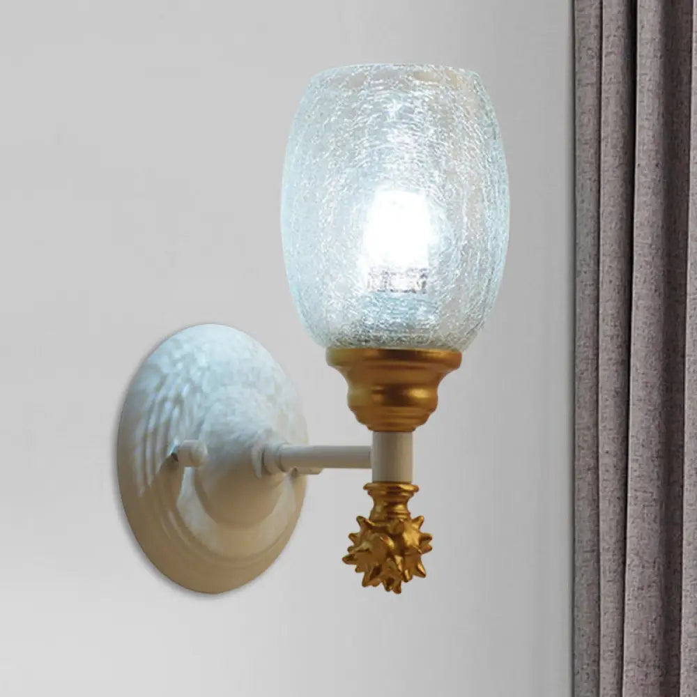 Rustic Wall Mounted Bedside Lamp With Oval Crackle Glass Shade - Rural Blue/Gold/Dark Blue Lighting
