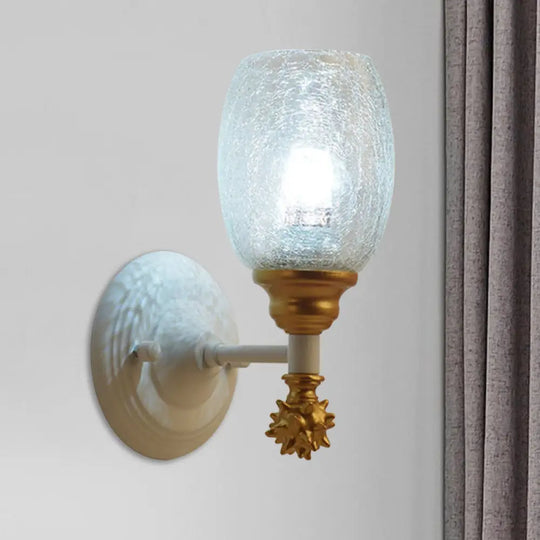 Rustic Wall Mounted Bedside Lamp With Oval Crackle Glass Shade - Rural Blue/Gold/Dark Blue Lighting