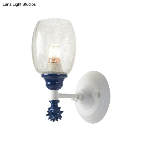 Rustic Wall Mounted Bedside Lamp With Oval Crackle Glass Shade - Rural Blue/Gold/Dark Blue Lighting