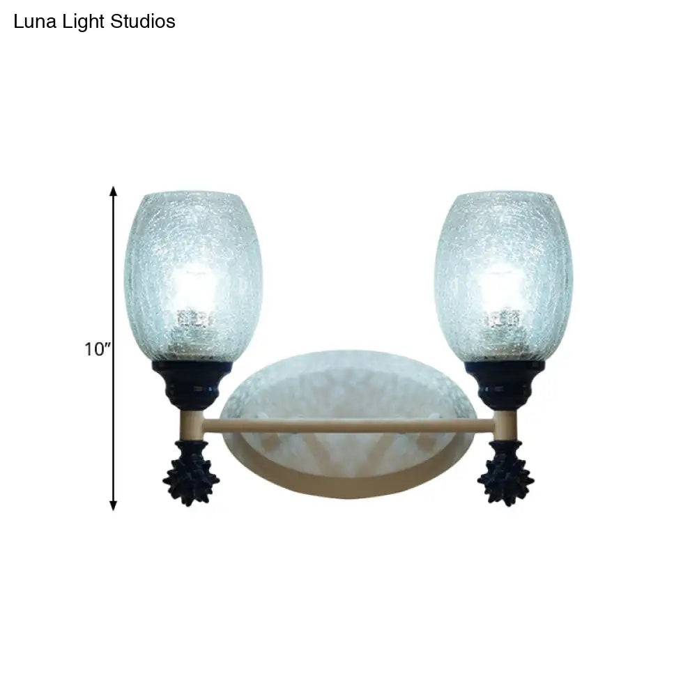 Rustic Wall Mounted Bedside Lamp With Oval Crackle Glass Shade - Rural Blue/Gold/Dark Blue Lighting