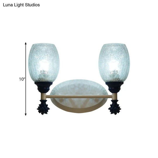 Rustic Wall Mounted Bedside Lamp With Oval Crackle Glass Shade - Rural Blue/Gold/Dark Blue Lighting