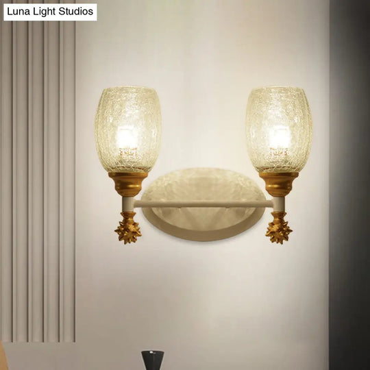 Rustic Wall Mounted Bedside Lamp With Oval Crackle Glass Shade - Rural Blue/Gold/Dark Blue Lighting