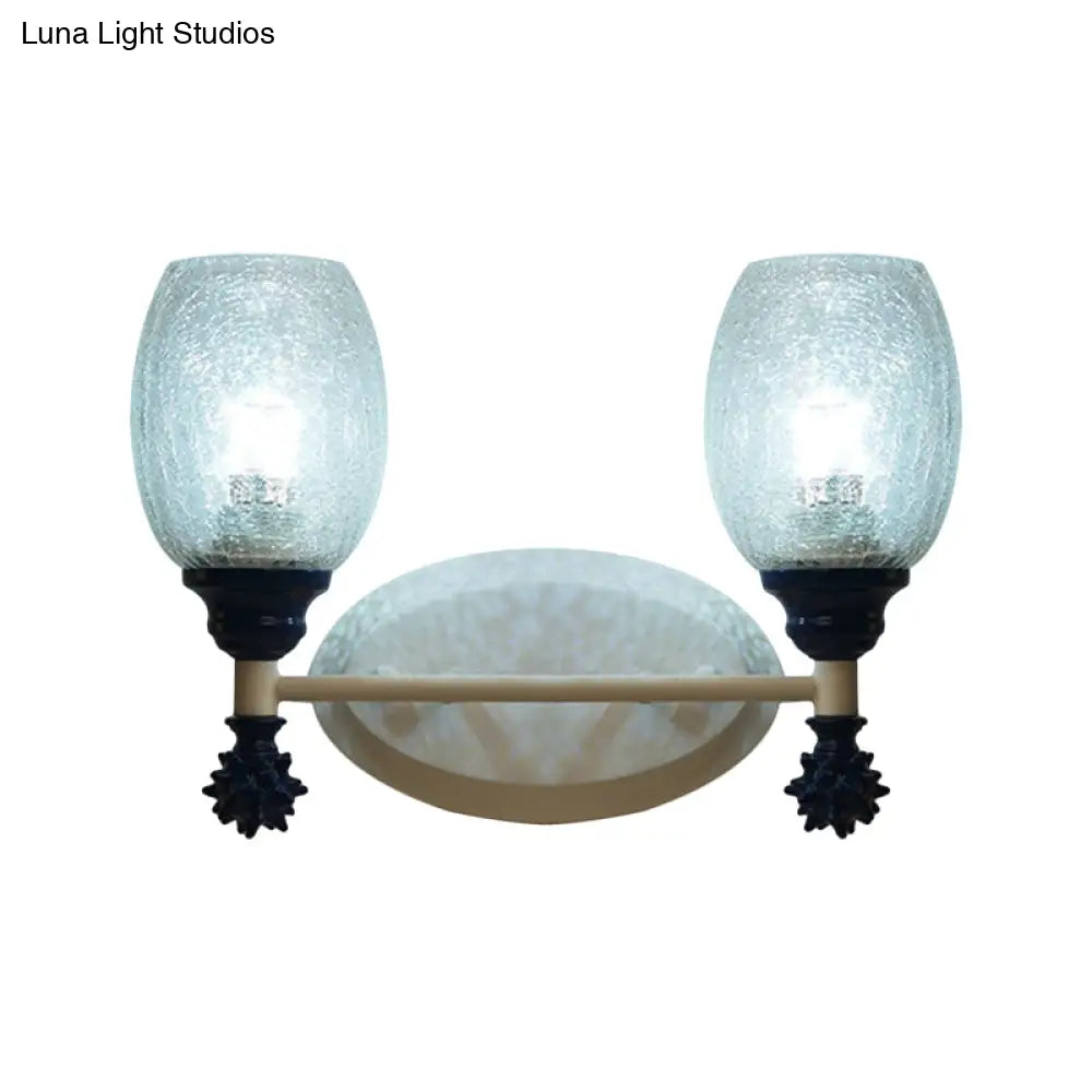 Rustic Wall Mounted Bedside Lamp With Oval Crackle Glass Shade - Rural Blue/Gold/Dark Blue Lighting