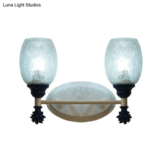 Rustic Wall Mounted Bedside Lamp With Oval Crackle Glass Shade - Rural Blue/Gold/Dark Blue Lighting