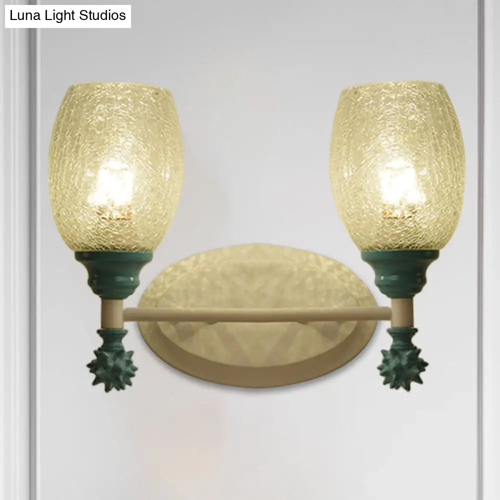Rustic Wall Mounted Bedside Lamp With Oval Crackle Glass Shade - Rural Blue/Gold/Dark Blue Lighting