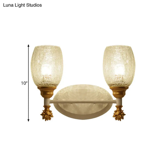 Rustic Wall Mounted Bedside Lamp With Oval Crackle Glass Shade - Rural Blue/Gold/Dark Blue Lighting