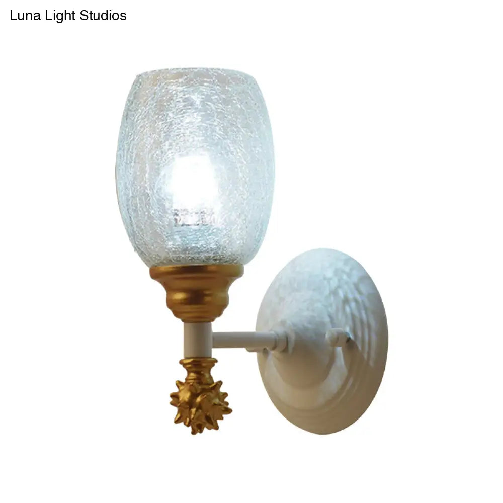 Rustic Wall Mounted Bedside Lamp With Oval Crackle Glass Shade - Rural Blue/Gold/Dark Blue Lighting