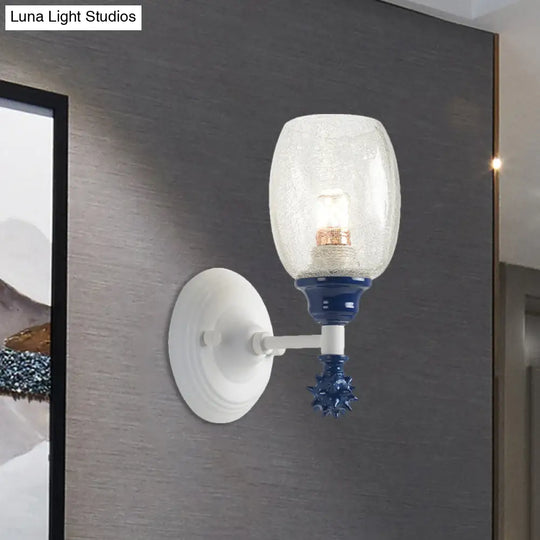 Rustic Wall Mounted Bedside Lamp With Oval Crackle Glass Shade - Rural Blue/Gold/Dark Blue Lighting