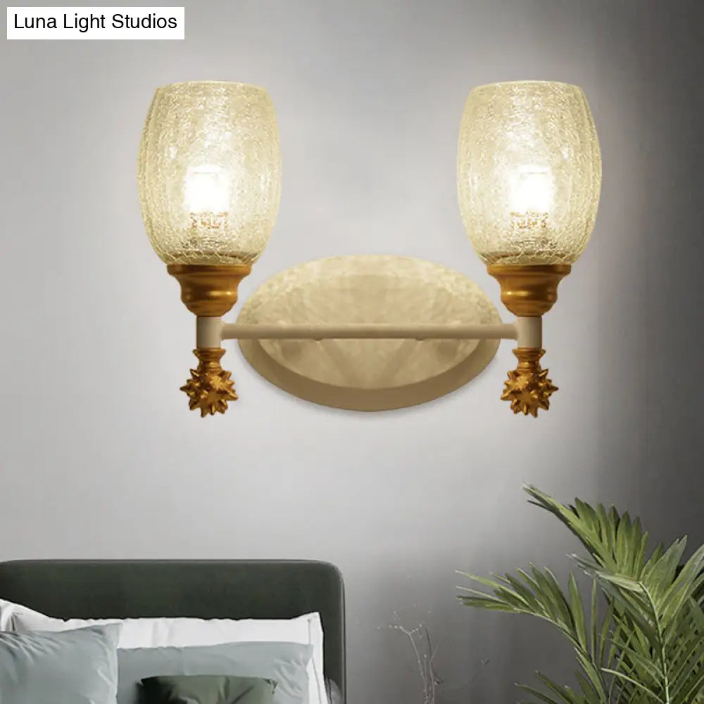 Rustic Wall Mounted Bedside Lamp With Oval Crackle Glass Shade - Rural Blue/Gold/Dark Blue Lighting