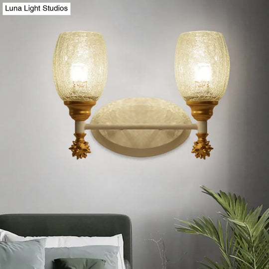 Rustic Wall Mounted Bedside Lamp With Oval Crackle Glass Shade - Rural Blue/Gold/Dark Blue Lighting