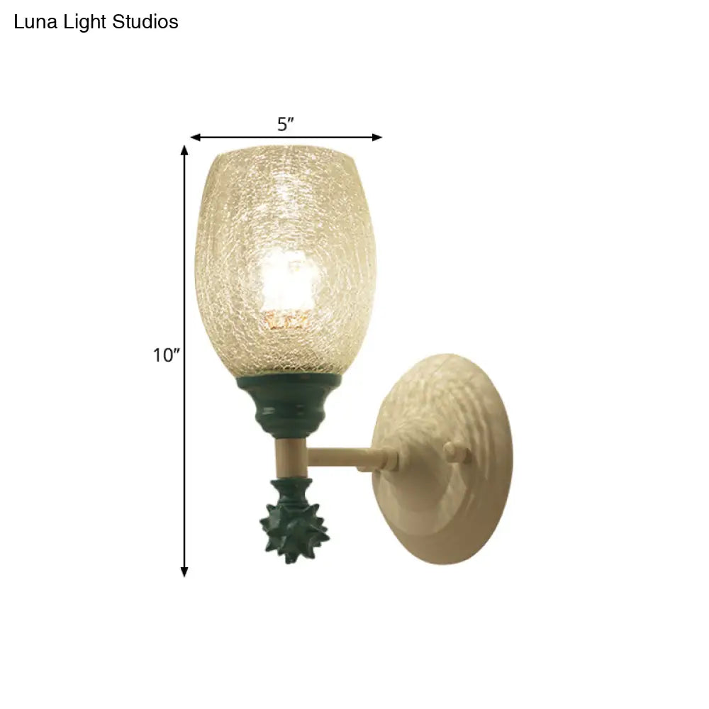 Rustic Wall Mounted Bedside Lamp With Oval Crackle Glass Shade - Rural Blue/Gold/Dark Blue Lighting