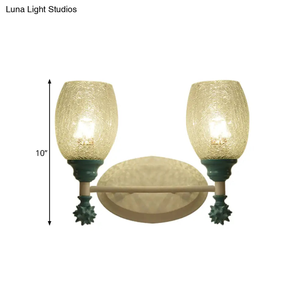 Rustic Wall Mounted Bedside Lamp With Oval Crackle Glass Shade - Rural Blue/Gold/Dark Blue Lighting