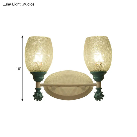 Rustic Wall Mounted Bedside Lamp With Oval Crackle Glass Shade - Rural Blue/Gold/Dark Blue Lighting