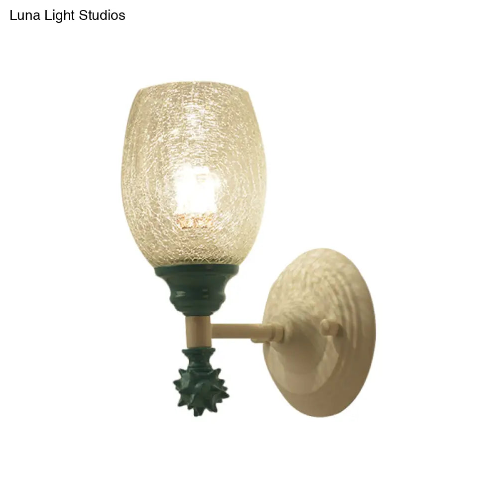 Rustic Wall Mounted Bedside Lamp With Oval Crackle Glass Shade - Rural Blue/Gold/Dark Blue Lighting