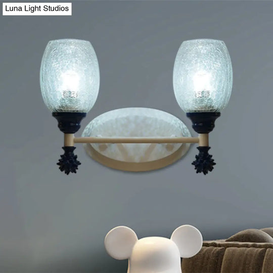 Rustic Wall Mounted Bedside Lamp With Oval Crackle Glass Shade - Rural Blue/Gold/Dark Blue Lighting