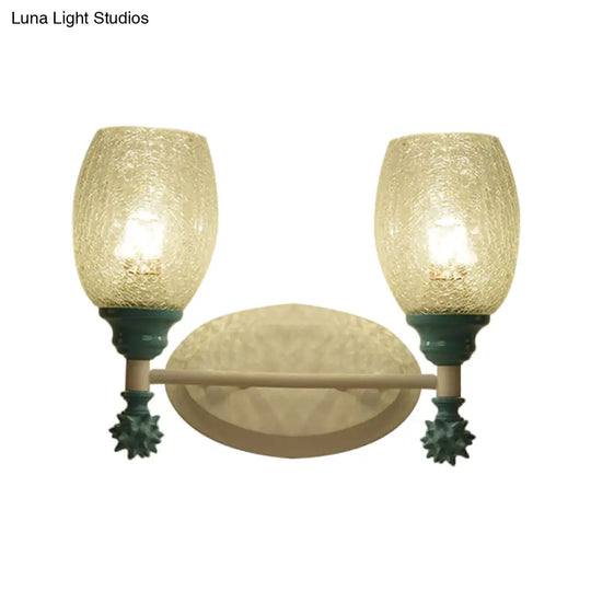Rustic Wall Mounted Bedside Lamp With Oval Crackle Glass Shade - Rural Blue/Gold/Dark Blue Lighting