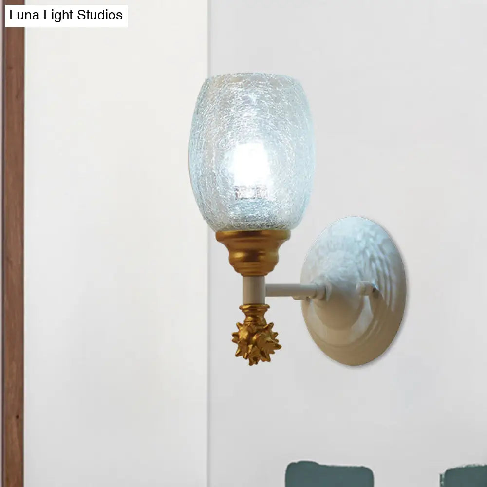 Rustic Wall Mounted Bedside Lamp With Oval Crackle Glass Shade - Rural Blue/Gold/Dark Blue Lighting